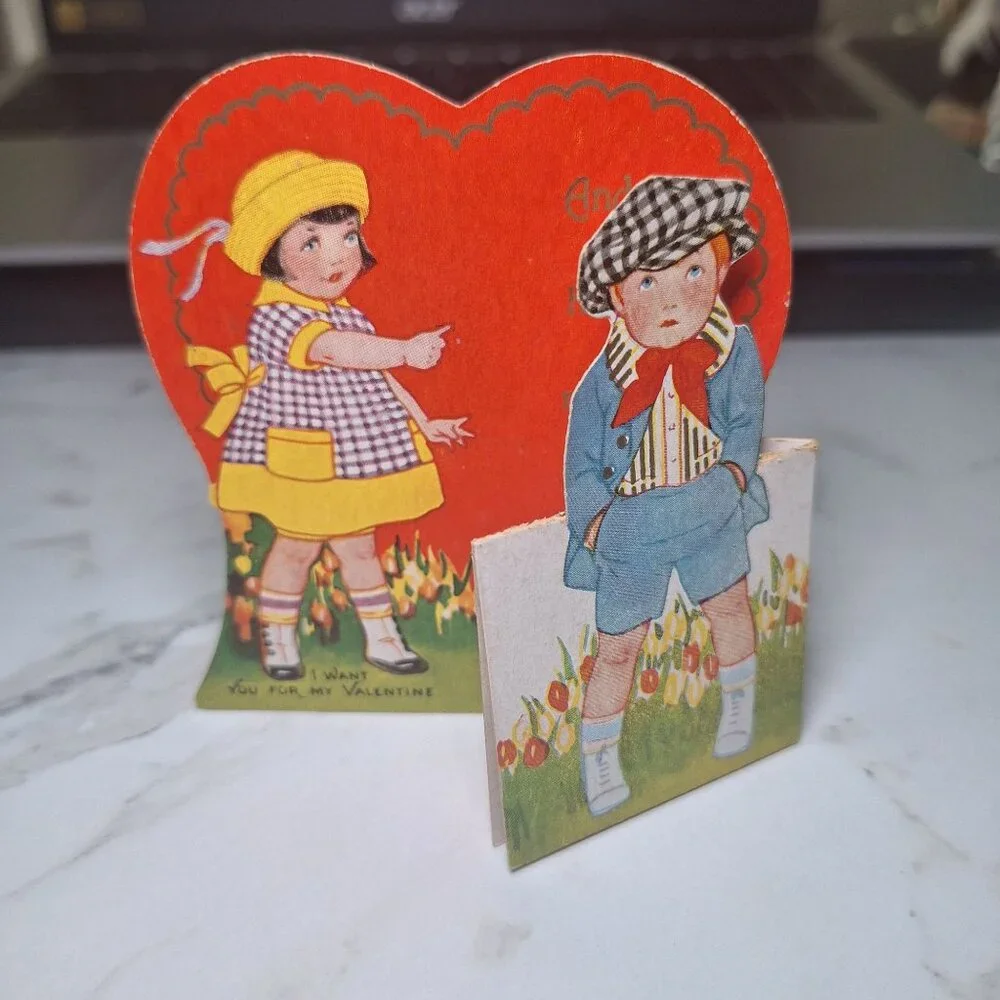 Vintage Valentine‎ Card Kids Dog Pop-Up Heart Cutout Dog Love Kids Boy Girl